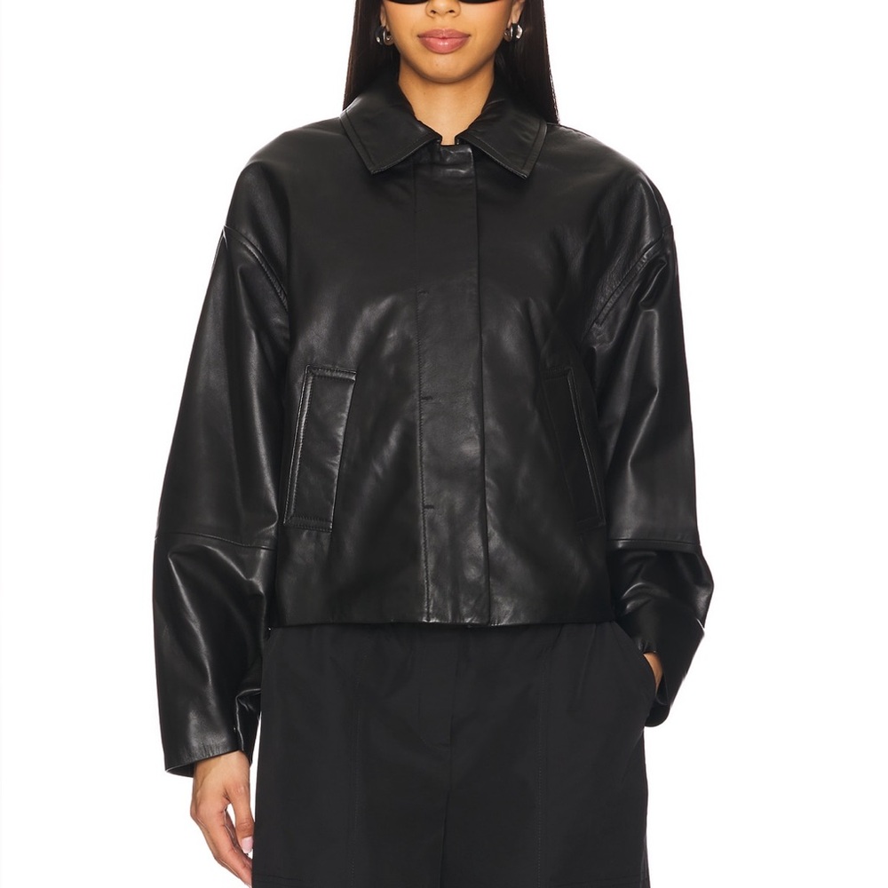 Simkhai Everli Cropped Leather Jacket, Black. Size S. NWT. 100% real leather